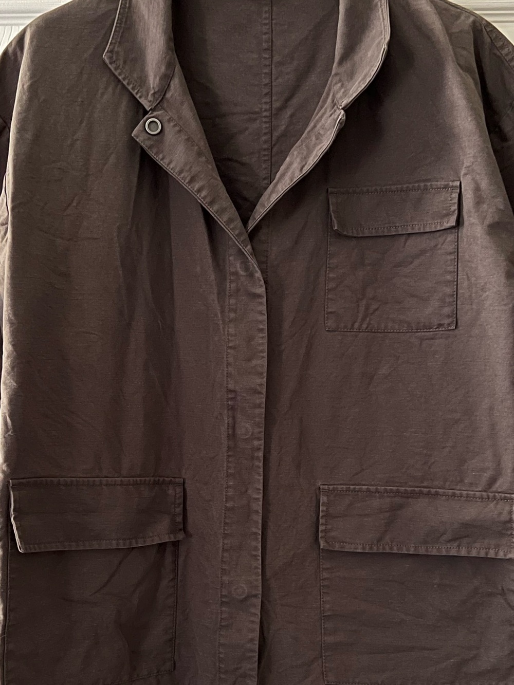 LIKE NEW! — Eileen Fisher Brown Utility Jacket - Relaxed 3/4” Sleeve Coat - Picture 5 of 7